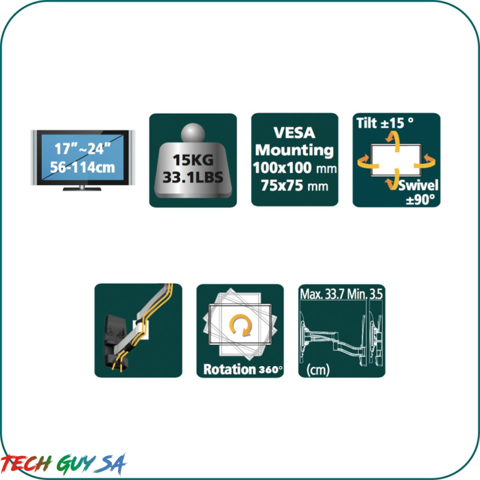 Aavara AE211 Full Motion Wall Support - Ultra Slim - Image 2