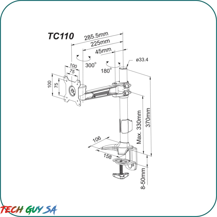 Aavara TC110 Single LED/LCD Monitor clamp base stand - Image 3