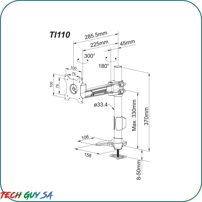 Aavara TI110 Single LED/LCD Monitor grommet base stand - Image 4
