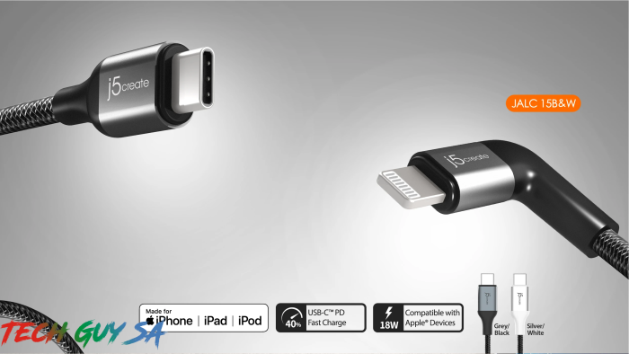 J5Create JALC15 USB-C™ to Lightning® Cable - Black - Image 2