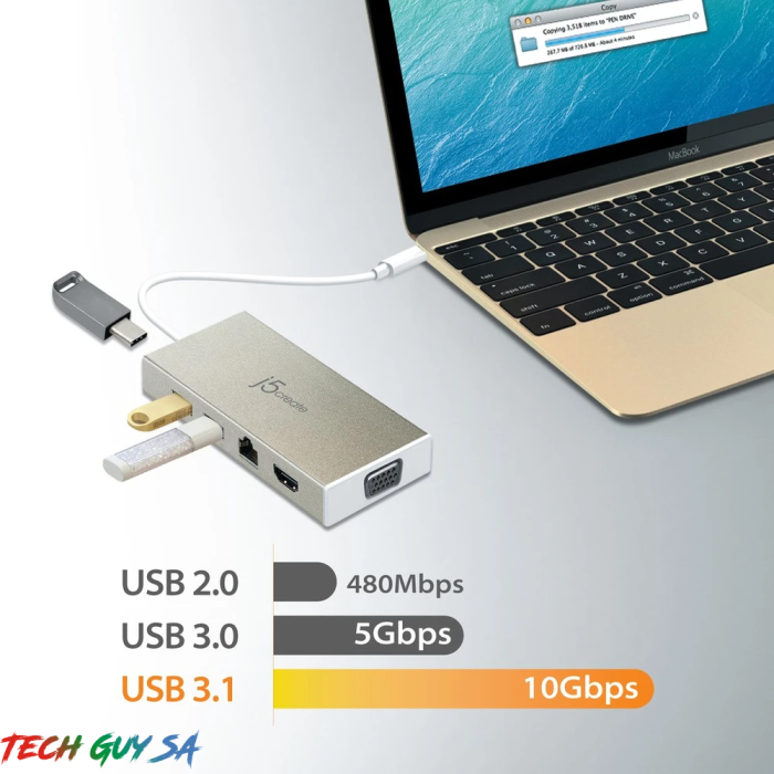 J5Create JCD376 USB-C™ 3.1 Fully functional Mini Dock-VGA/ HDMI™/ Ethernet/ USB™3.1 HUB/ PD2.0 - Image 6