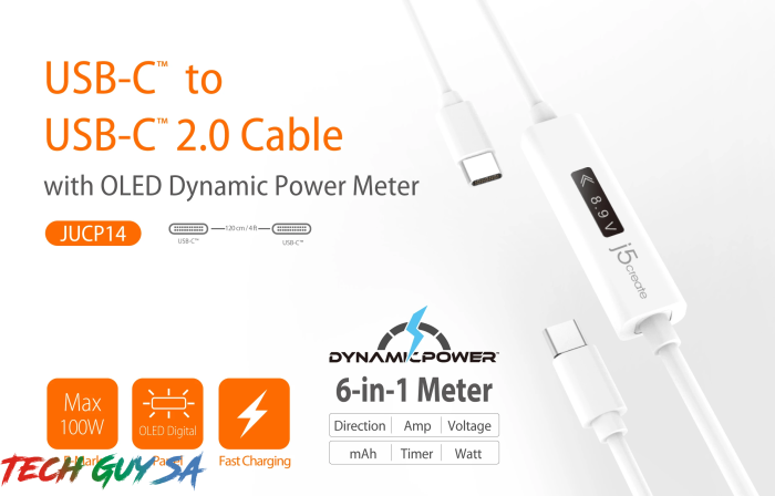 J5Create JUCP14 USB-C™ 2.0 to USB-C™ Cable With OLED Dynamic Power Meter - Image 2