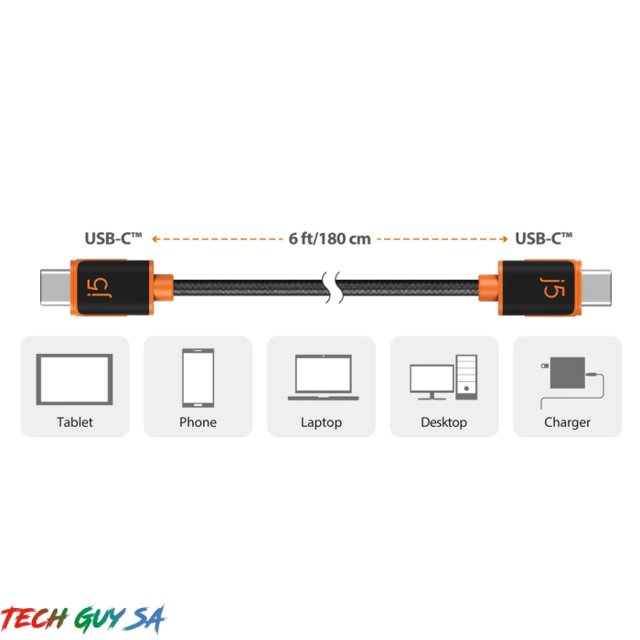 J5Create JUCX24 USB-C™ to USB-C™ Sync & Charge Cable with Double-Braided Nylon Cover for High Durability - Image 7