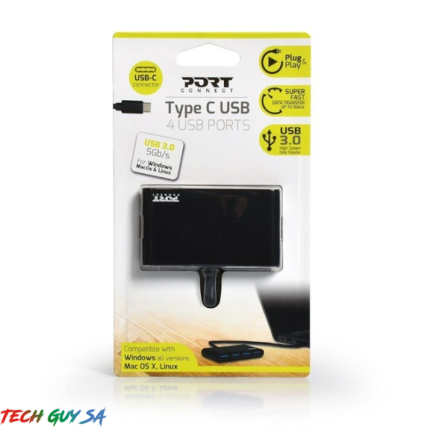 Port USB Type-C to 4 x USB3.0 5Gbps 30cm 4 Port Hub - Blac
