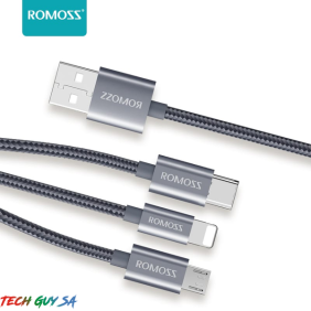 Romoss 3in1 Lightning Charge Sync|Micro USB |Type C to USB 1.5m Cable Space Grey  - End of Life - Image 2