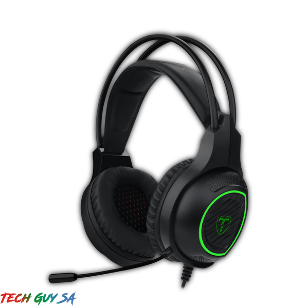 T-RGH201-1_2 T-Dagger Atlas Green Lighting|210cm Cable|3.5mm+USB|Omni-Directional Gooseneck Mic|40mm Bass Driver|Stereo Gaming Headset - Black/Green - End of Life - Image 1