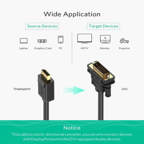 UGREEN 2M DISPLAYPORT MALE TO DVI-D(24+1) MALE CABLE BLACK - Image 3