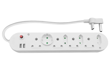 Multi Plug 4x16A 4x5A 2xUSB 0.5m Cord