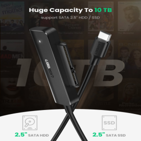 UGREEN USB-C 3.0 TO 2.5" SATAIII HDD/SSD ADAPTER SUPPORTING UPTO 5GBPS DATA TRANSFER - BLACK - Image 4