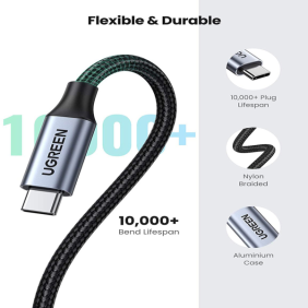 UGREEN USB-C 3.1 GEN2 10GBPS MALE TO FEMALE 0.5M BRAIDED EXTENSION CABLE - BLACK - Image 2