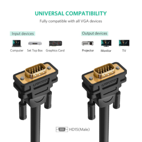 UGREEN VGA MALE TO VGA MALE 1080P 1M CABLE WITH GOLD-PLATED CONNECTORS - BLACK - Image 2