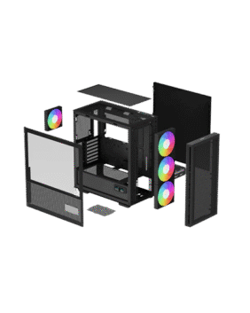 DeepCool CH560 Digital ATX Mesh Front Mid-Tower With Built-in Dual Status Digital LCD Display And 3X Front 140mm + 1X Rear 120mm ARGB Fans And Tempered Glass Side Panel - Black Colour - Image 6