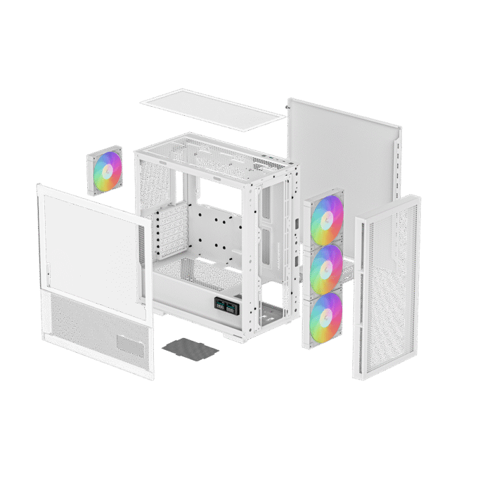 DeepCool CH560 Digital ATX Mesh Front Mid-Tower With Built-in Dual Status Digital LCD Display And 3X Front 140mm + 1X Rear 120mm ARGB Fans And Tempered Glass Side Panel - White Colour - Image 12