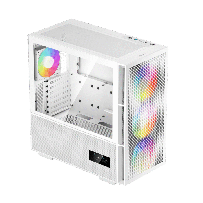 DeepCool CH560 Digital ATX Mesh Front Mid-Tower With Built-in Dual Status Digital LCD Display And 3X Front 140mm + 1X Rear 120mm ARGB Fans And Tempered Glass Side Panel - White Colour - Image 2