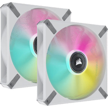 Corsair iCUE ML140 RGB ELITE Premium 140mm PWM Magnetic Levitation Fan — White Dual Fan Kit with iCUE Lighting Node CORE