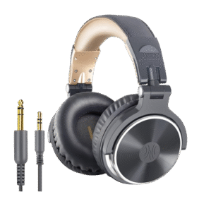 Oneodio Pro 10 Professional Wired Over Ear DJ and Studio Monitoring Headphones – Grey/Gold - Image 2
