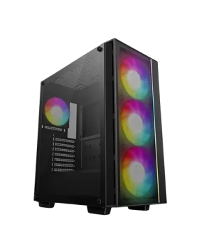 Deepcool MATREXX 55 Mesh V4 C ATX Chassis with Upgraded Front LED Strip, 3X 140mm (Front) and 1X 120mm A-RGB PWM-Enabled Pre-Installed Fans - Black