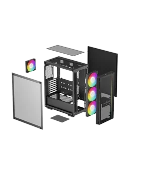 Deepcool MATREXX 55 Mesh V4 C ATX Chassis with Upgraded Front LED Strip, 3X 140mm (Front) and 1X 120mm A-RGB PWM-Enabled Pre-Installed Fans - Black - Image 4