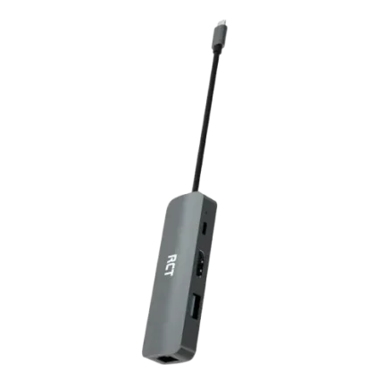 RCT compact 4-in-1 USB Type C hub with 1 HDMI; 1 USB 3.0; RJ45 and USB C Power Pass-through